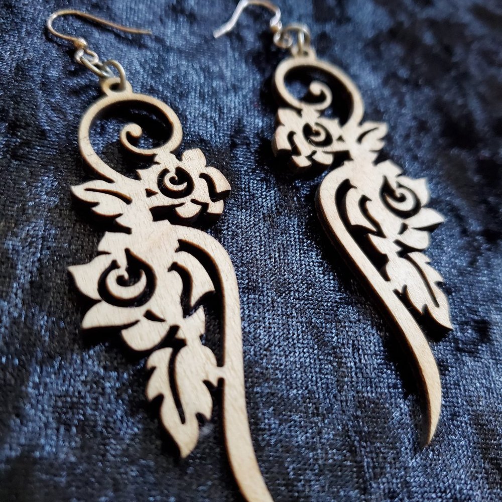 Wooden Lasercut Floral Earrings